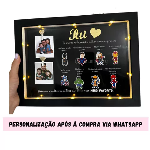 Quadro Luminária Heroís com Foto - Dia dos Pais
