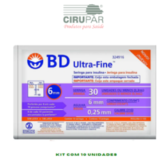 Seringa p/ Insulina Ultra Fine 0,3ml c/ Agulha 6 x 0,25mm 31G Pacote C/10un - BD