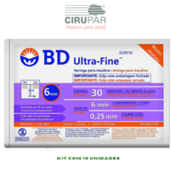 Seringa p/ Insulina Ultra Fine 0,3ml c/ Agulha 6 x 0,25mm 31G Pacote C/10un - BD