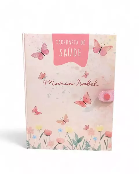 Caderneta de Vacinação personalizada com o tema delicado de Flores e Borboletas em aquarela.