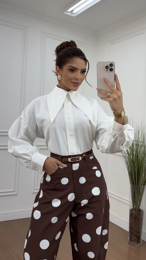 Camisa Botões Gola Alongada Off White