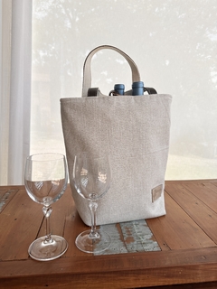 Bolsa Bege Cinza para Vinho e Taça Seriema - Retecer - Artesanal e Sustentável, Cestos para organizar a casa toda, brinquedos lúdicos e presentes