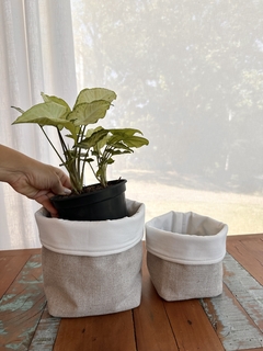 kit Cesto Cachepot Prático Bege Rústico