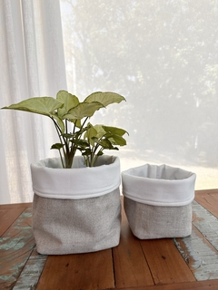 kit Cesto Cachepot Prático Bege Rústico - comprar online