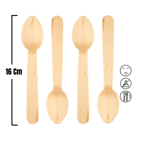 Cuchara De Madera Bambú 16cm Pack de 100 Unidades