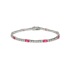 Pulseira riviera em prata 925 com zircônias transparentes e rosas