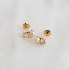 Brinco infantil em ouro 18k com pérola e zircônia (060) - comprar online