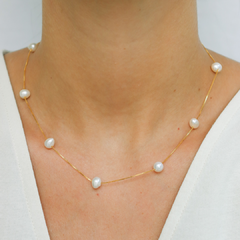 Colar sementes em prata 925 com banho de ouro 18k e pérolas - comprar online
