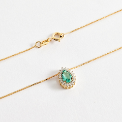 Colar gota em prata 925 com banho de ouro 18k e zircônias transparentes e verde - loja online