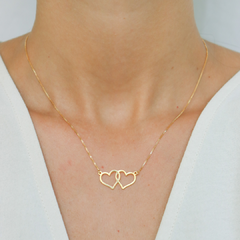 Colar dois corações em prata 925 com banho de ouro 18k - comprar online