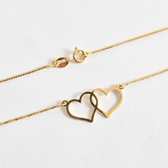 Colar dois corações em prata 925 com banho de ouro 18k - loja online