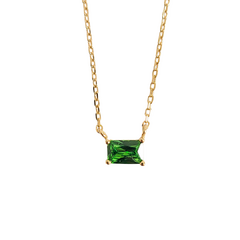 Colar retangular em prata 925 com banho de ouro 18k e zircônia verde
