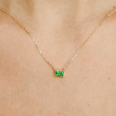 Colar retangular em prata 925 com banho de ouro 18k e zircônia verde - Joalheria Exata