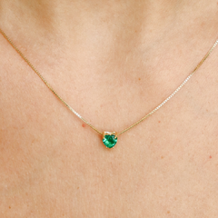 Colar coração em prata 925 com banho de ouro 18k e zircônia verde - Joalheria Exata