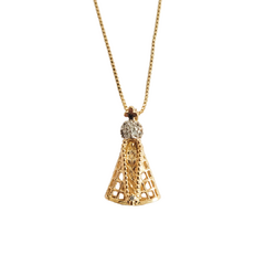 Colar Nossa Sra. Aparecida em prata 925 com banho de ouro 18k e zircônias transparentes