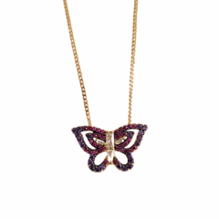 Colar borboleta em ouro 18k com zircônias coloridas (270)