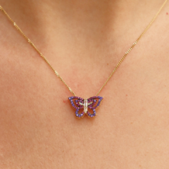 Colar borboleta em ouro 18k com zircônias coloridas (270) - Joalheria Exata