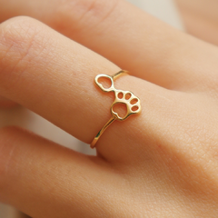 Anel patinha pet e coração em ouro 18k (120) - comprar online