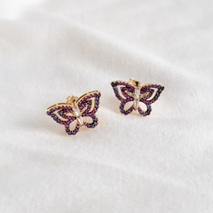Brinco borboleta em ouro 18k com zircônias coloridas (190) na internet