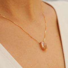 Colar com pingente oval em ouro 18k com zircônia laranja (190) - comprar online