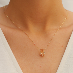 Colar com pingente oval em ouro 18k com zircônia laranja (190) - Joalheria Exata