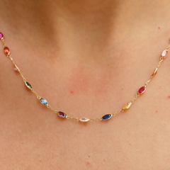 Colar com pedras em ouro 18k com zircônias coloridas (410) - Joalheria Exata