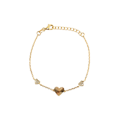 Pulseira coração em prata 925 com banho de ouro 18k e zircônias transparentes