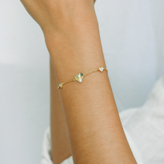 Pulseira coração em prata 925 com banho de ouro 18k e zircônias transparentes - Joalheria Exata