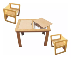 Combo Mesa Sensorial Montessori Con 2 Sillas Montessori Premium