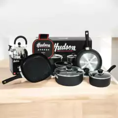 Set Bateria Juego Ollas Hudson Teflon Negro Bifera Pava - comprar online