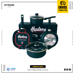 Set Bateria Juego Ollas Hudson Teflon Negro Bifera 4pz