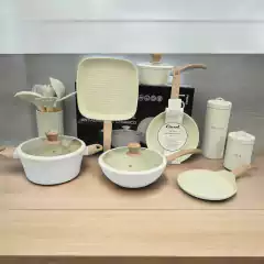 Bateria Cocina Granito Crema 6 Piezas Utensilios Frascos - comprar online