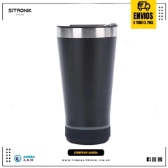 Vaso Parlante Térmico Acero Inoxidable Tapa Abridor Negro - comprar online