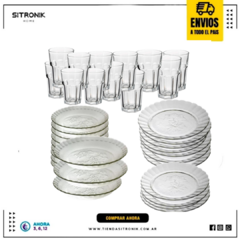 Kit Juego Vajilla Platos Vasos 36 Piezas Vidrio Diseño