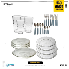 Juego De Vajilla Platos Vasos Vidrio Y Cubiertos 28 Piezas