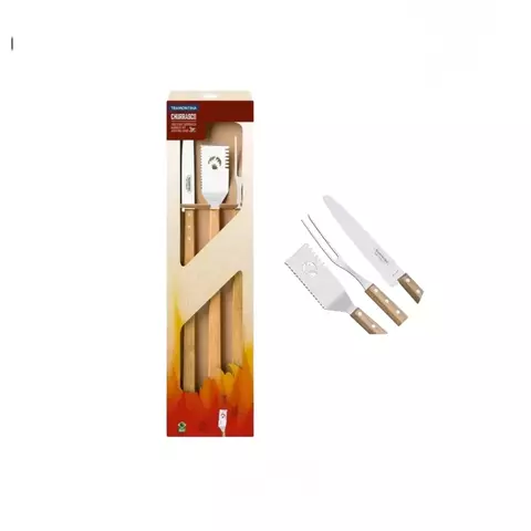 Juego Set Asado Churrasco Tramontina Acero Inox Madera 3pz - comprar online