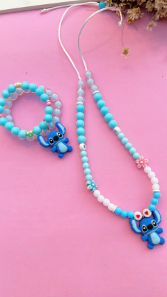 Kit Colar e pulseiras Stitch Azul - comprar online