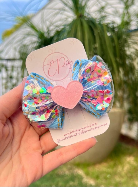 Laço Jeans e coraçoes