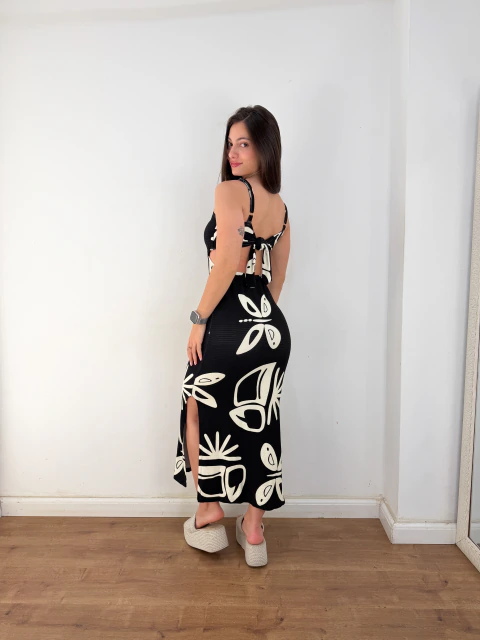 Vestido Midi Canelado Estampado com Bojo Nick