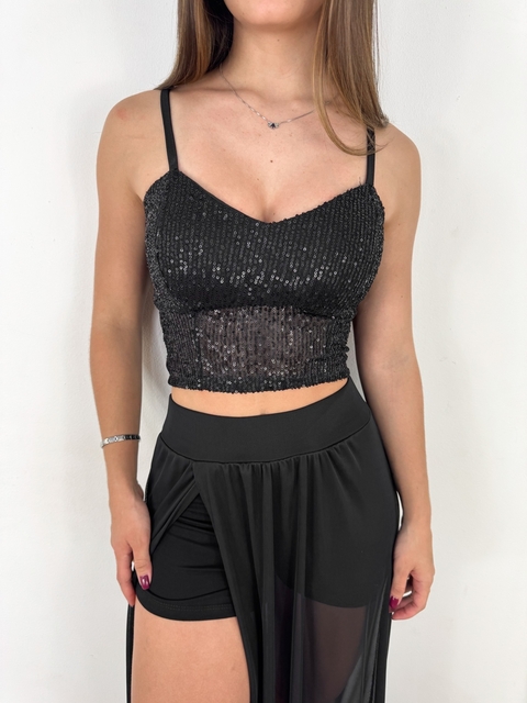 Blusa cropped de paetê Lia preto - comprar online