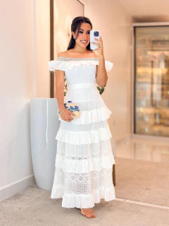 557 - Vestido linho com renda | estilo ciganinha