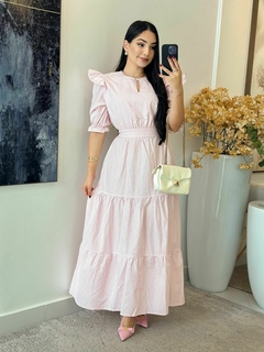 521- Vestido linho / Detalhe botão - Loja Boa Forma