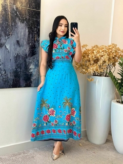 501 - Vestido viscolinho | babado na manga com detalhes de botões na internet