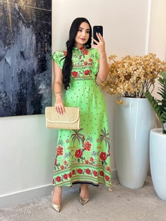 501 - Vestido viscolinho | babado na manga com detalhes de botões - comprar online