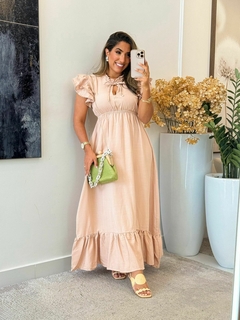 509 - Vestido viscolinho | amarração na gola - Loja Boa Forma