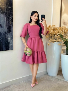 534 - Vestido alfaiataria| Gola quadrada - loja online