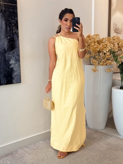 552 - Vestido linho marrant | uma alça só com bolso faca - loja online
