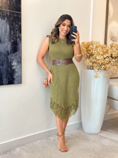 562 - Vestido tricô | com franjas - loja online