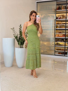 567 - Vestido tricô com fios de lurex | amarração no pescoço - loja online