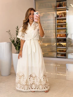 598 - Conjunto tricoline bordado | detalhe amarração - loja online